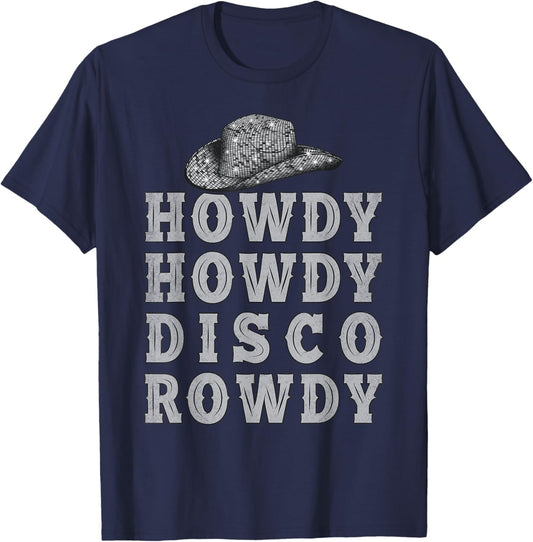 Vintage Ball Retro Cowboy Hat Howdy Howdy Disco Rowdy Rodeo T-Shirt - T-Shirt | Navy