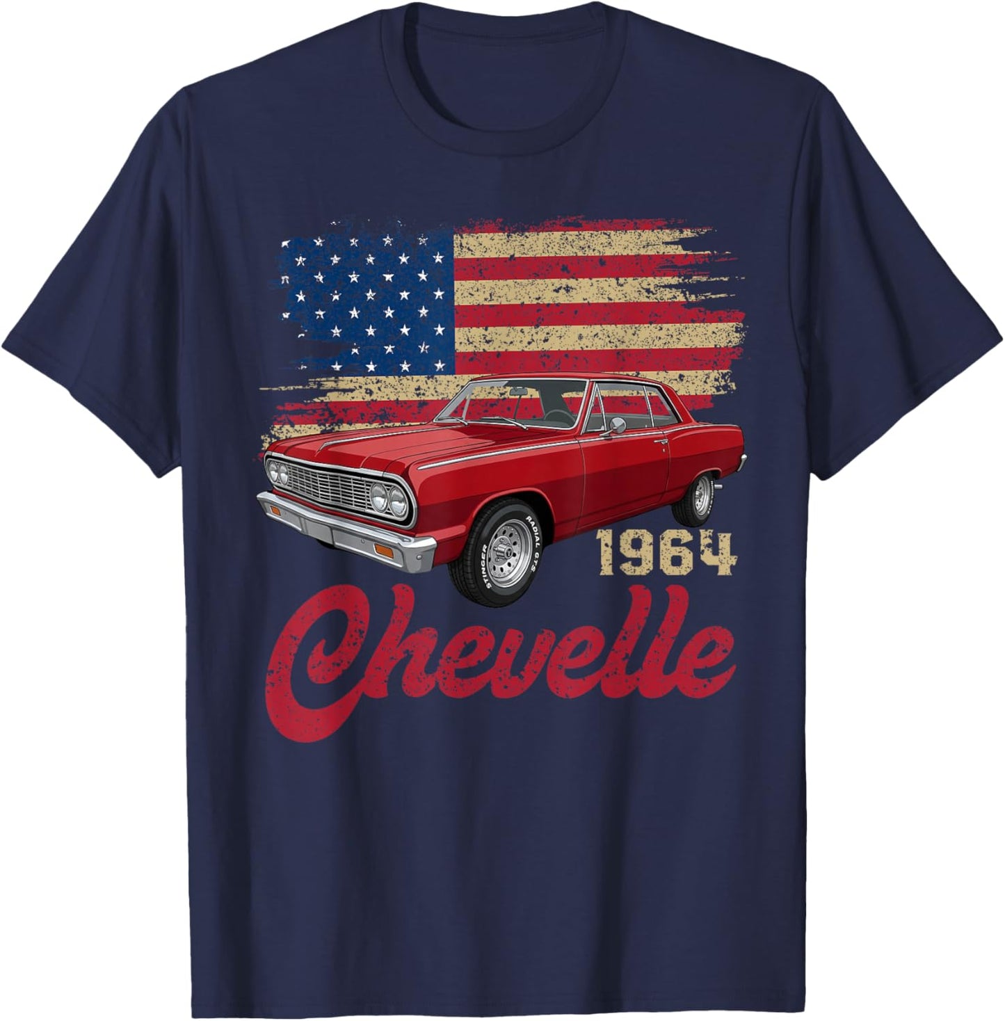 Vintage 1964 Chevelle 64 Classic American Muscle Car Hot Rod T-Shirt - T-Shirt | Navy
