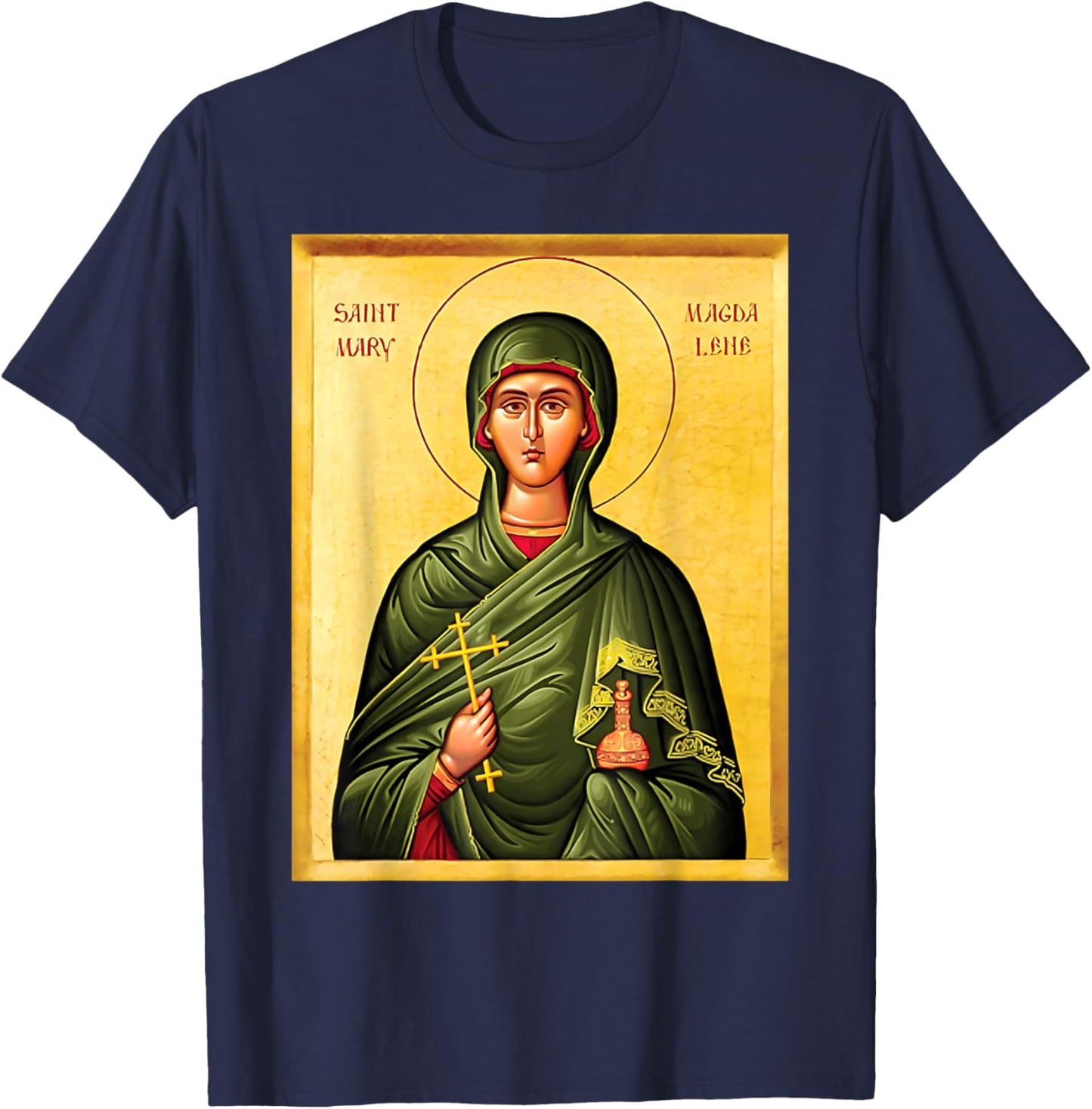 St. Mary Apostle Magdalene Eastern Orthodox Byzantine Art T-Shirt - T-Shirt | Navy