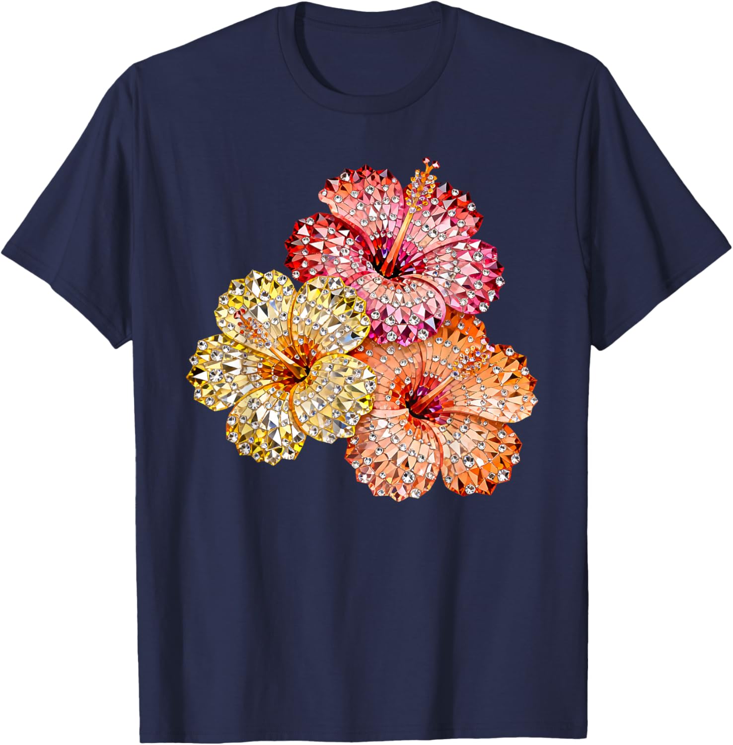 Tropical Flowers Hawaii Beach Summer Vacation Funny Family T-Shirt - T-Shirt | Navy