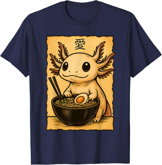 Axolotl Ramen Japanese Kawaii Anime Axolotl Funny T-Shirt - T-Shirt | Navy
