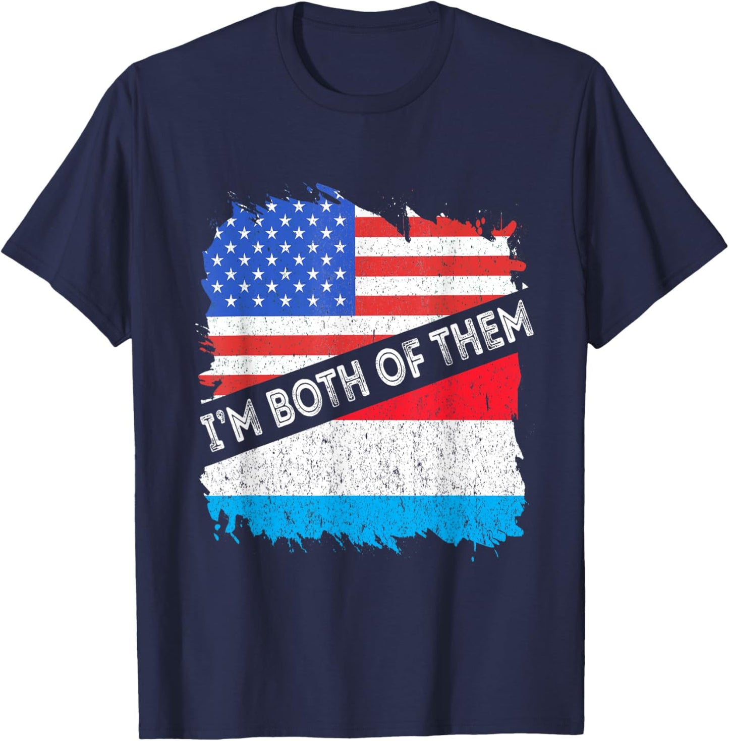 Luxembourg Flag USA America I'm Both Of Them Letzebuerg T-Shirt - T-Shirt | Navy