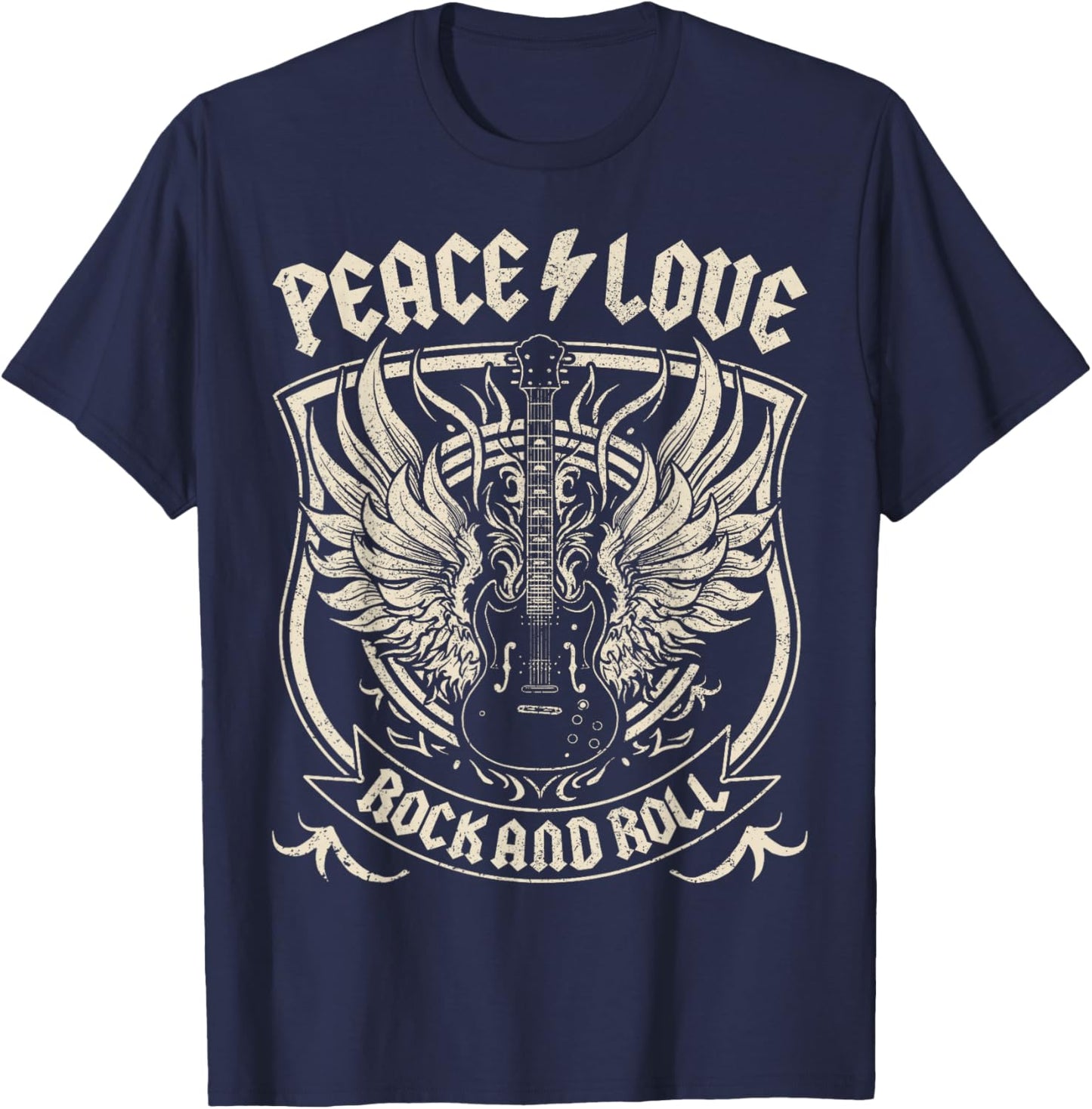 Rock Band Rock Concert Peace Love Rock And Roll Costume Rock T-Shirt - T-Shirt | Navy