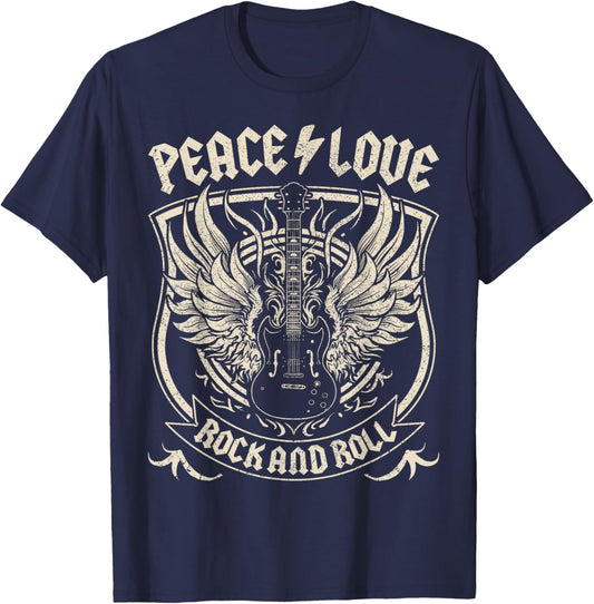 Rock Band Rock Concert Peace Love Rock And Roll Costume Rock T-Shirt - T-Shirt | Navy