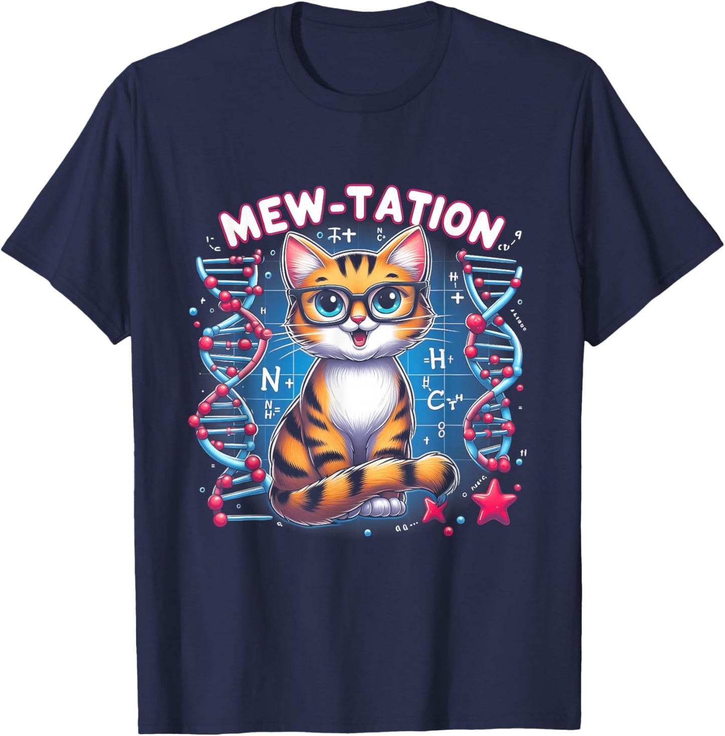 Mew-tation Funny Cat Science DNA Cells Biology Teacher T-Shirt - T-Shirt | Navy