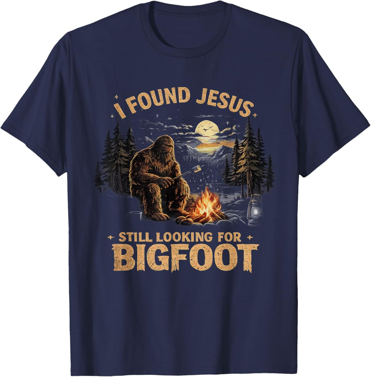 I Found Jesus Still Looking for Bigfoot Retro Vintage T-Shirt - T-Shirt | Navy