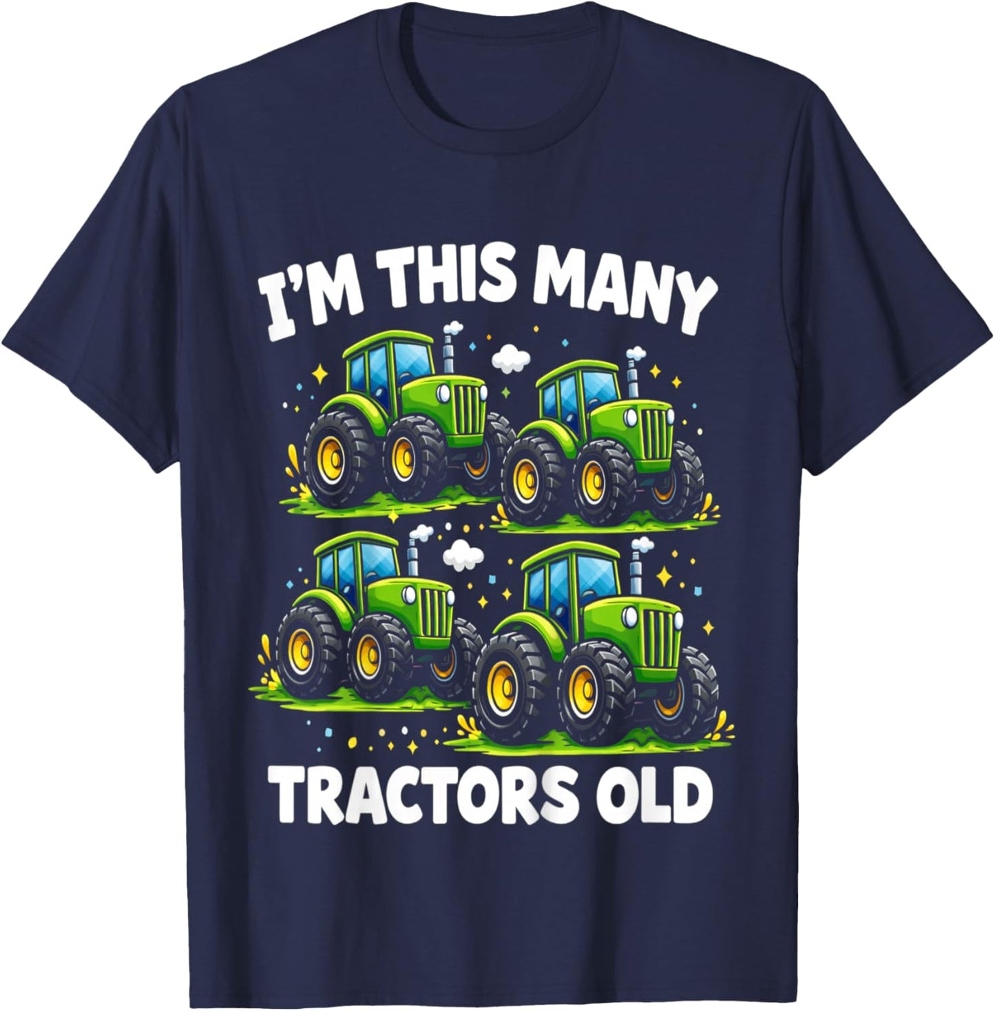Kids Four Tractors 4yr 4th Birthday 4 Year Old Boys Gifts T-Shirt - T-Shirt | Navy