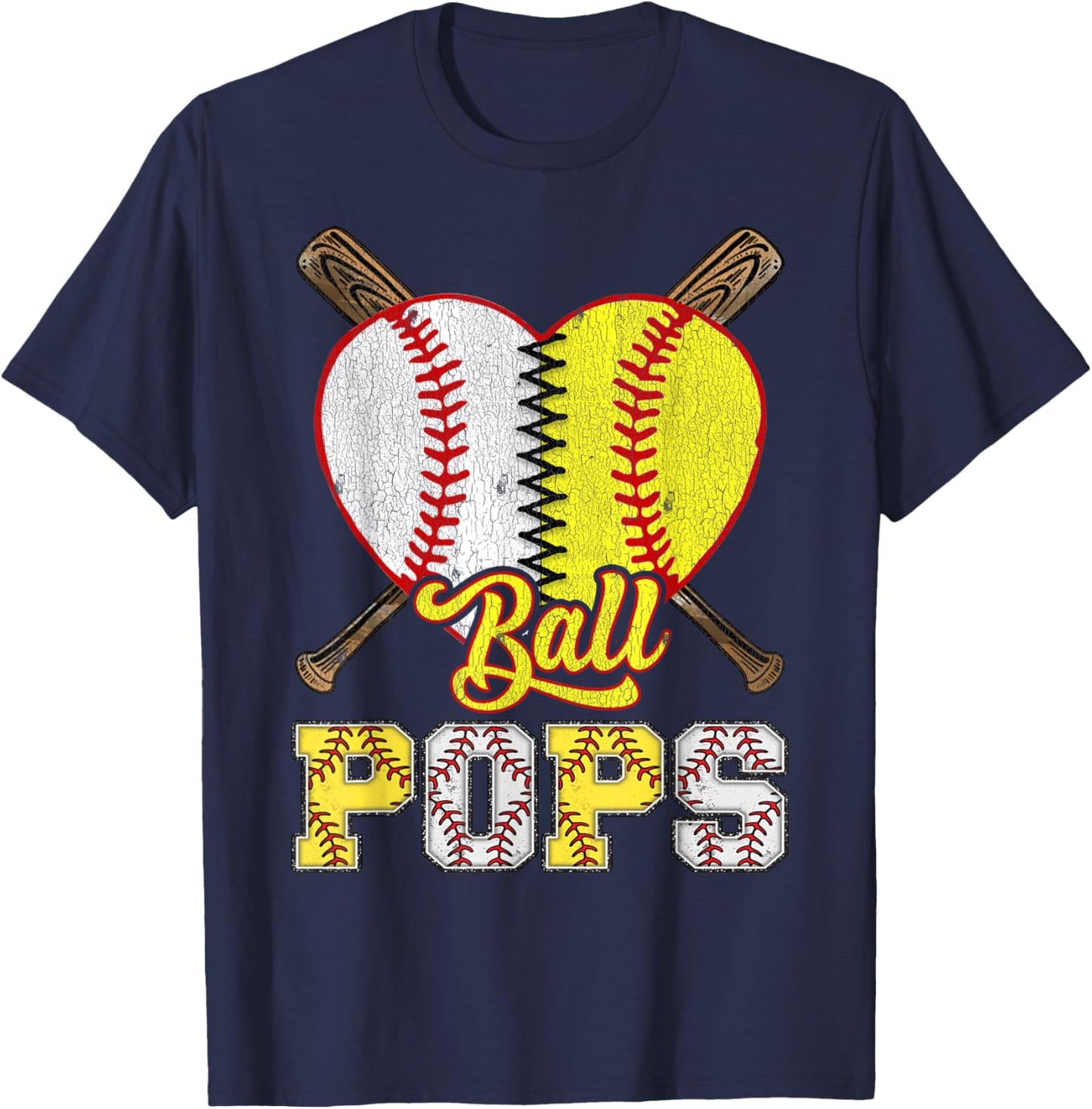 Pops Of Both Ball Pops Half Baseball Softball T-Shirt - T-Shirt | Navy