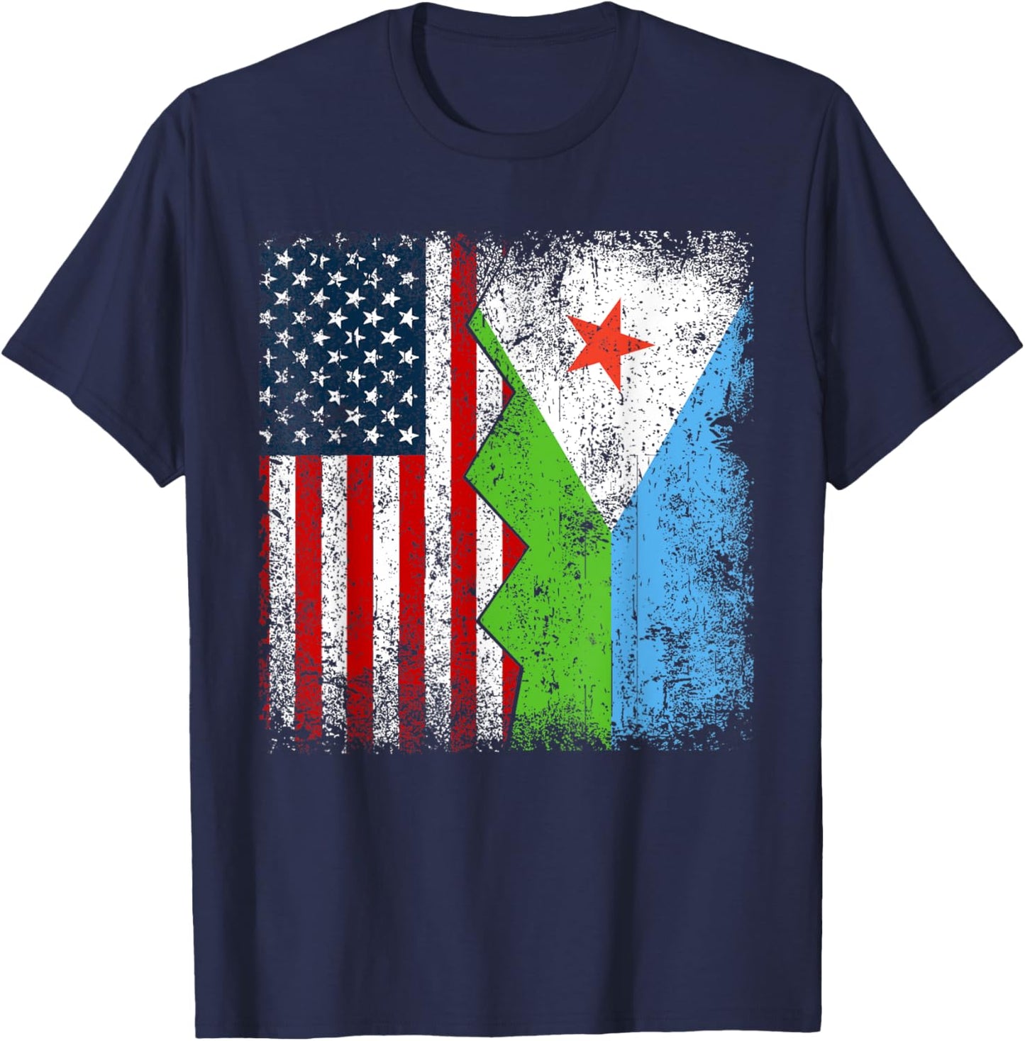 Djiboutian Roots | Half American Flags | America Djibouti T-Shirt - T-Shirt | Navy