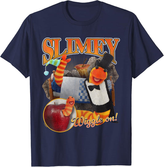 Sesame Street Slimey Bootleg Style T-Shirt - T-Shirt | Navy