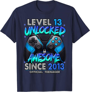 Level 13 Unlocked Awesome Since 2013 13th Birthday Gaming T-Shirt - T-Shirt | Navy