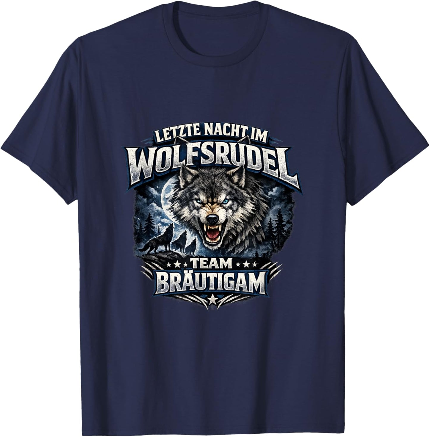 JGA Männer Team Bräutigam Kostüm Wolfsrudel Polterabend T-Shirt - T-Shirt | Navy