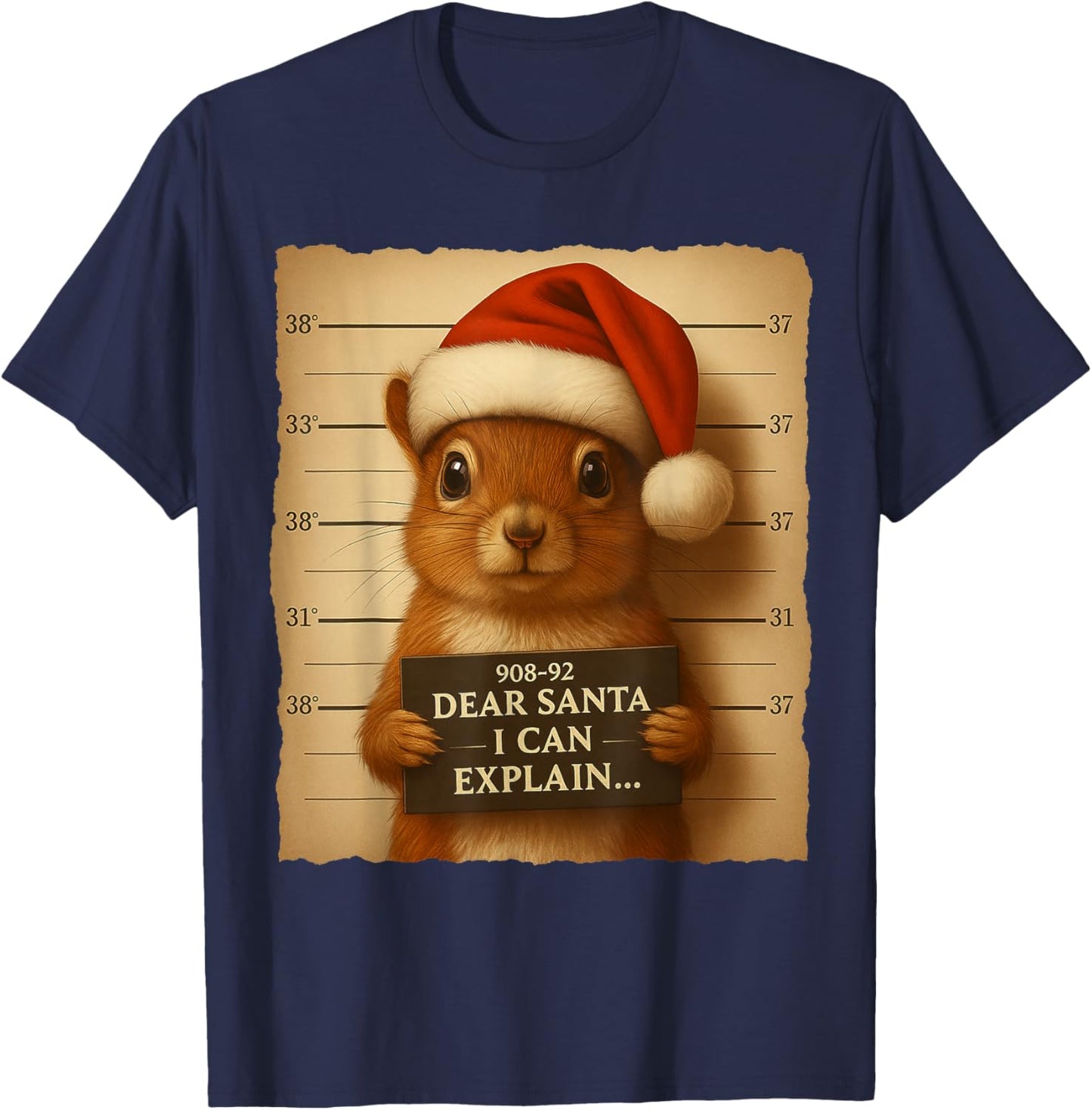 Funny Christmas Squirrel - Cute Squirrel Santa Hat T-Shirt - T-Shirt | Navy
