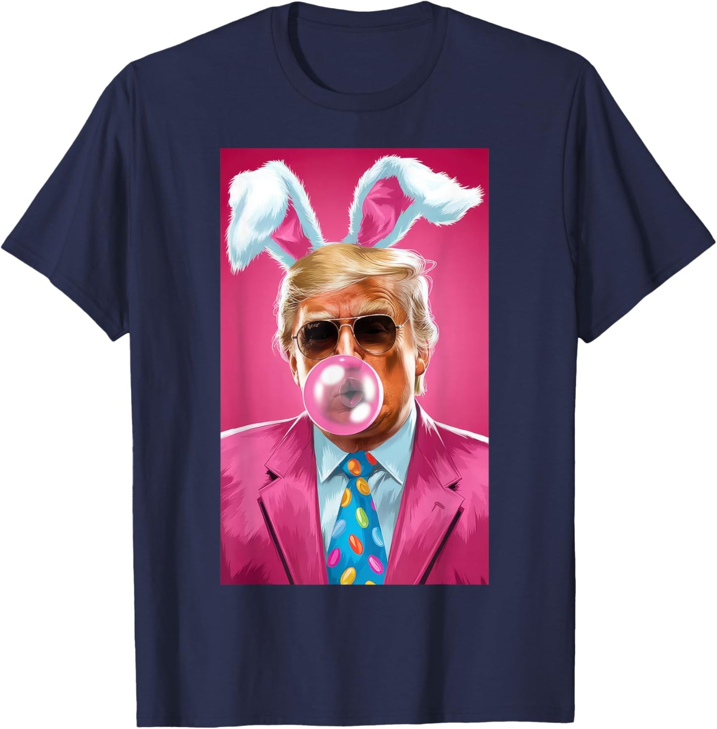 Trump Blowing Bubble Gum Political Republican Easter Day T-Shirt - T-Shirt | Navy