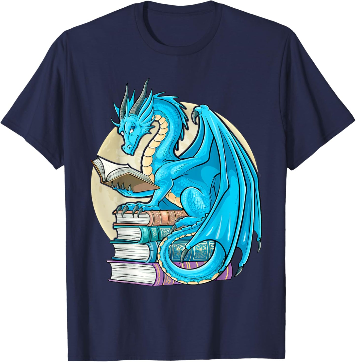 Book Lover Bookworm Reading Books Dragon T-Shirt - T-Shirt | Navy