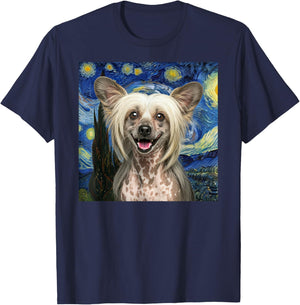 Chinese Crested Starry Night Dog Lover Gift Men Women Kids T-Shirt - T-Shirt | Navy