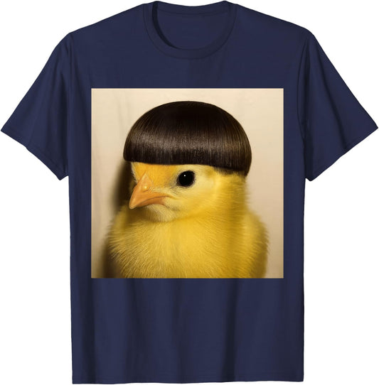 Funny Bowl Cut Bird Chick Mushroom Haircut Meme T-Shirt - T-Shirt | Navy