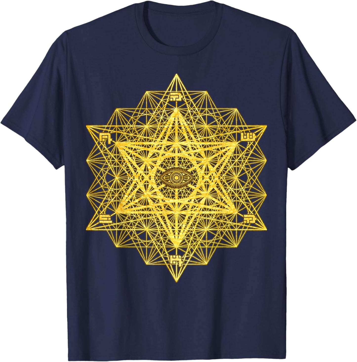 Awaken Third Eye Sacred Geometry Tetrahedron Metatron Cube T-Shirt - T-Shirt | Navy