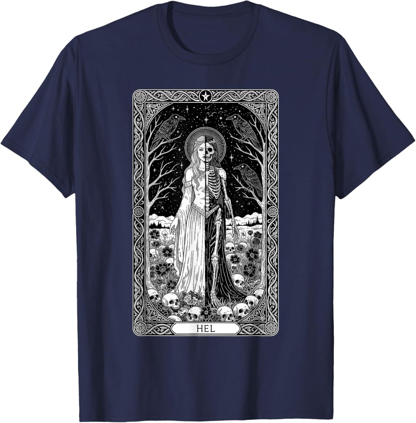Norse Goddess Hel Viking Goddess Celtic Tarot Card T-Shirt - T-Shirt | Navy