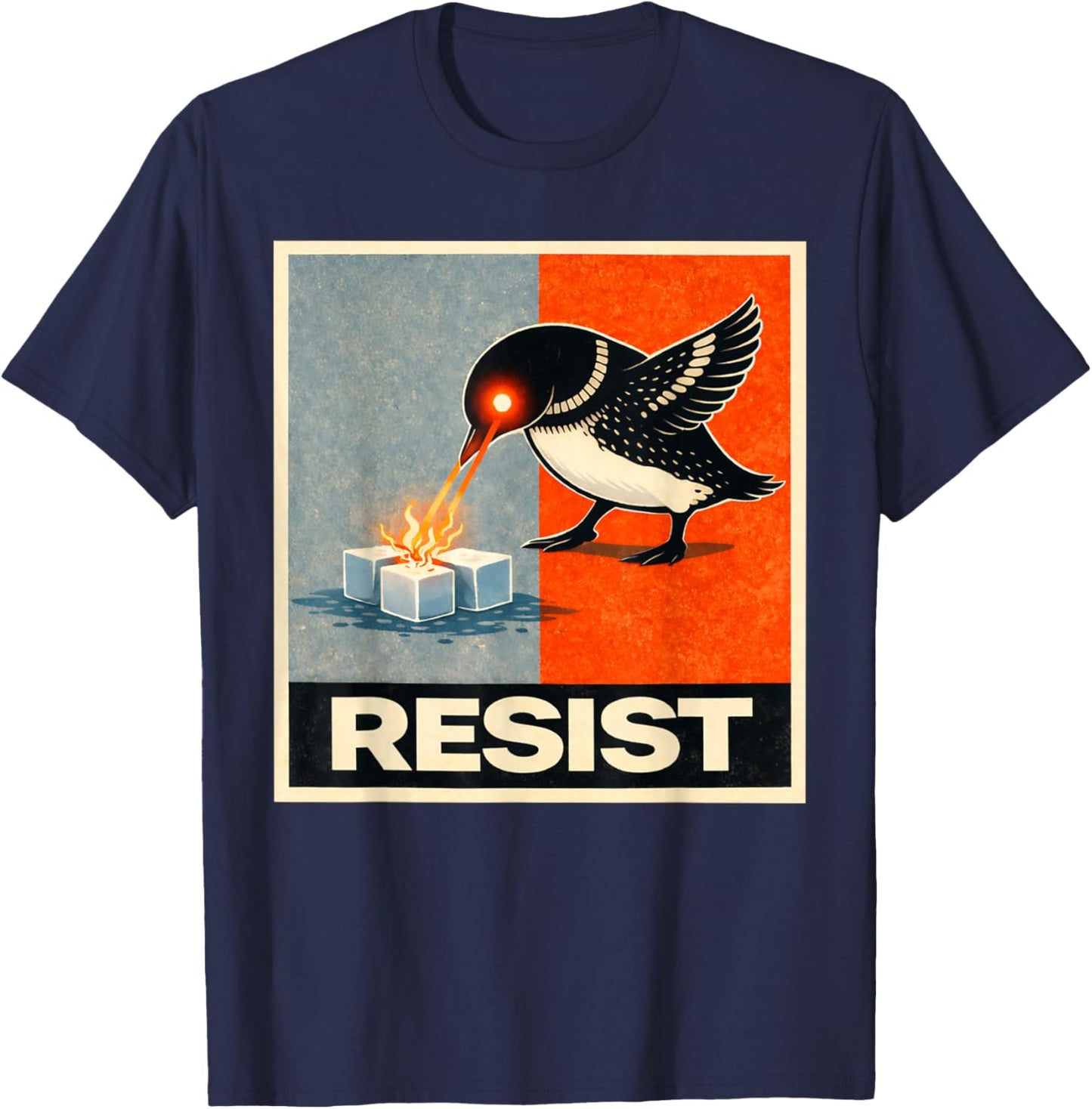 Resist Graphic Bird Against ice Vintage Style T-Shirt - T-Shirt | Navy