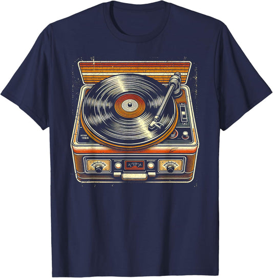 Vintage Record Player Illustration T-Shirt - T-Shirt | Navy