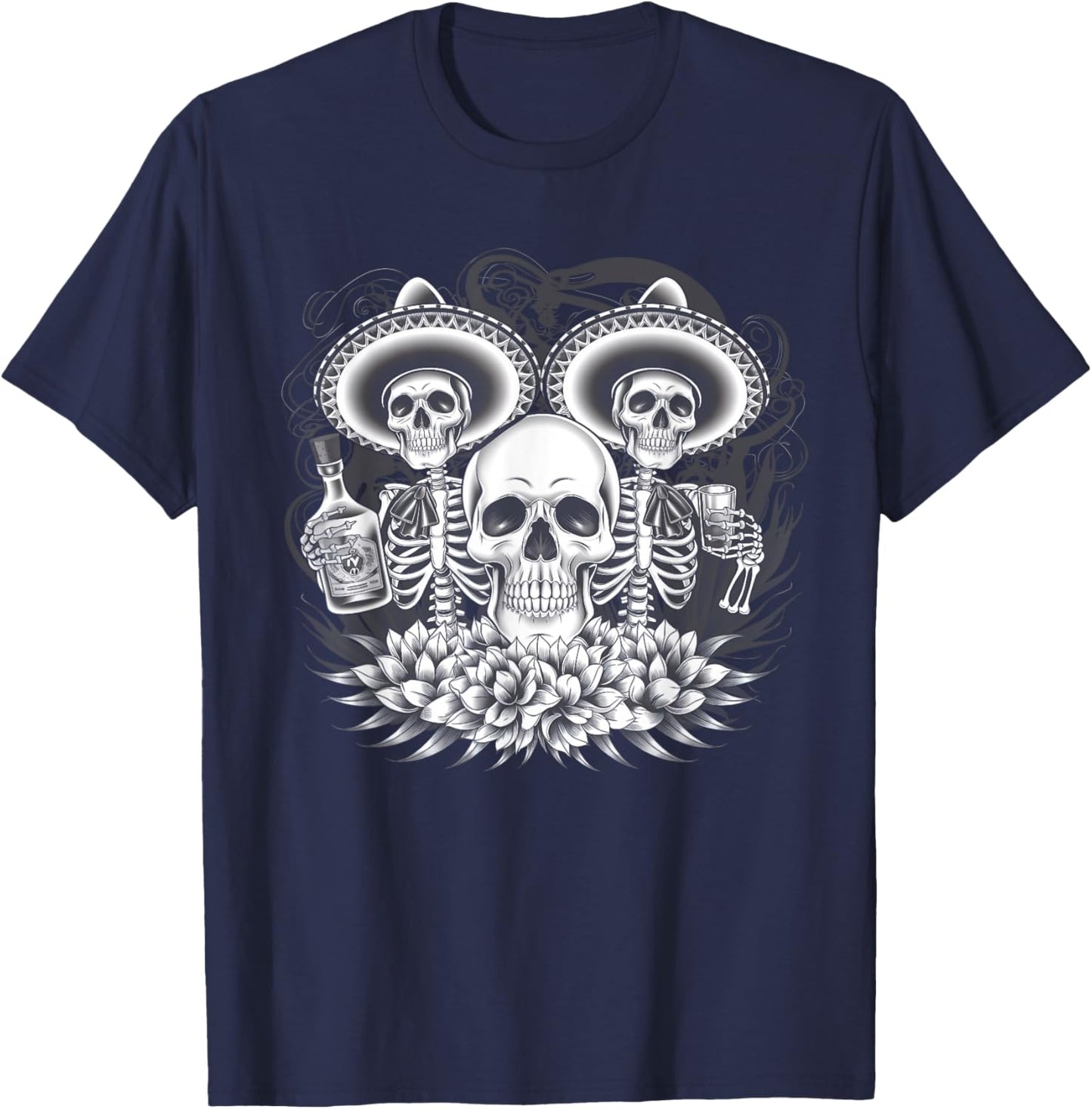Mexico Vintage Skeleton Tequila Dia De Los Muertos Mexican T-Shirt - T-Shirt | Navy