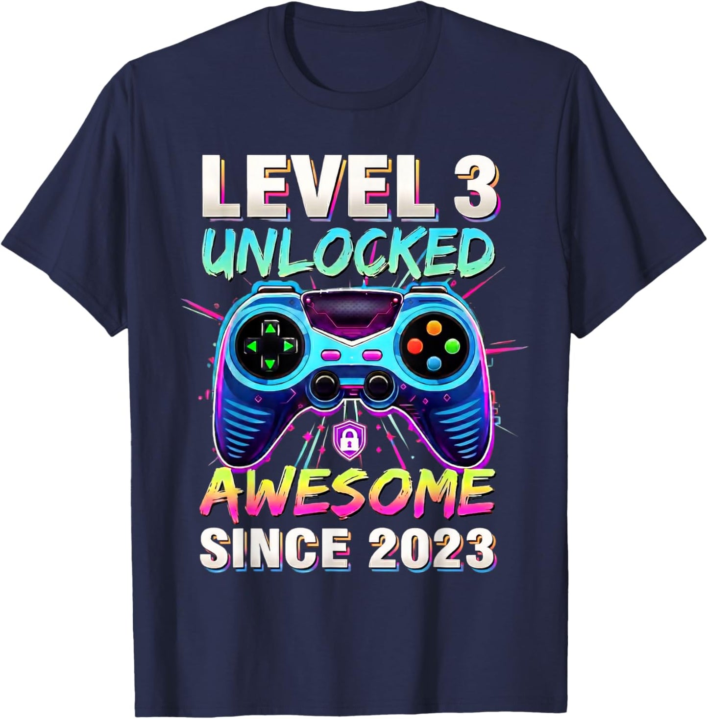 3e Anniversaire Gaming Boys Level 3 débloqué génial Depuis 2023 T-Shirt - T-Shirt | Navy