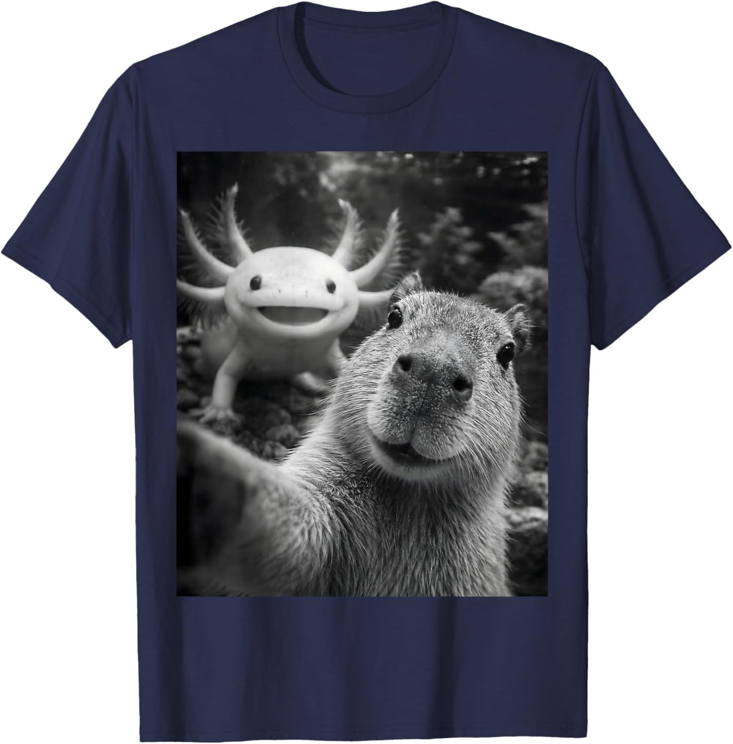 Capybara Axolotl Selfie T-Shirt - T-Shirt | Navy