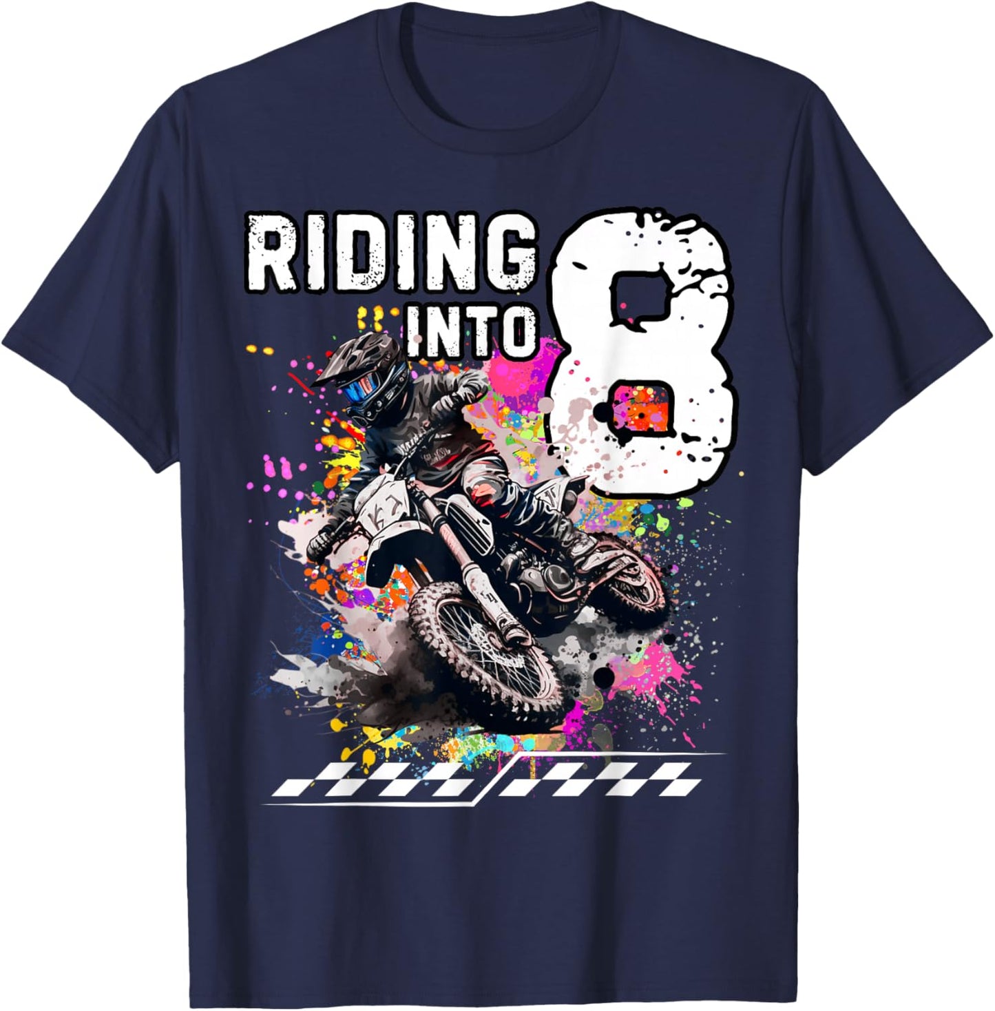 Motocross Birthday Riding Into 8 MX Dirt Bike T-Shirt - T-Shirt | Navy
