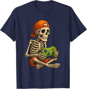 Gamer Halloween – Video Game Skeleton with Controller T-Shirt - T-Shirt | Navy
