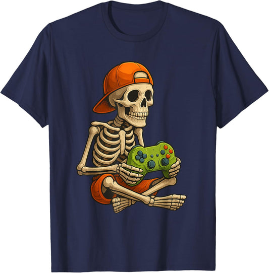 Gamer Halloween – Video Game Skeleton with Controller T-Shirt - T-Shirt | Navy