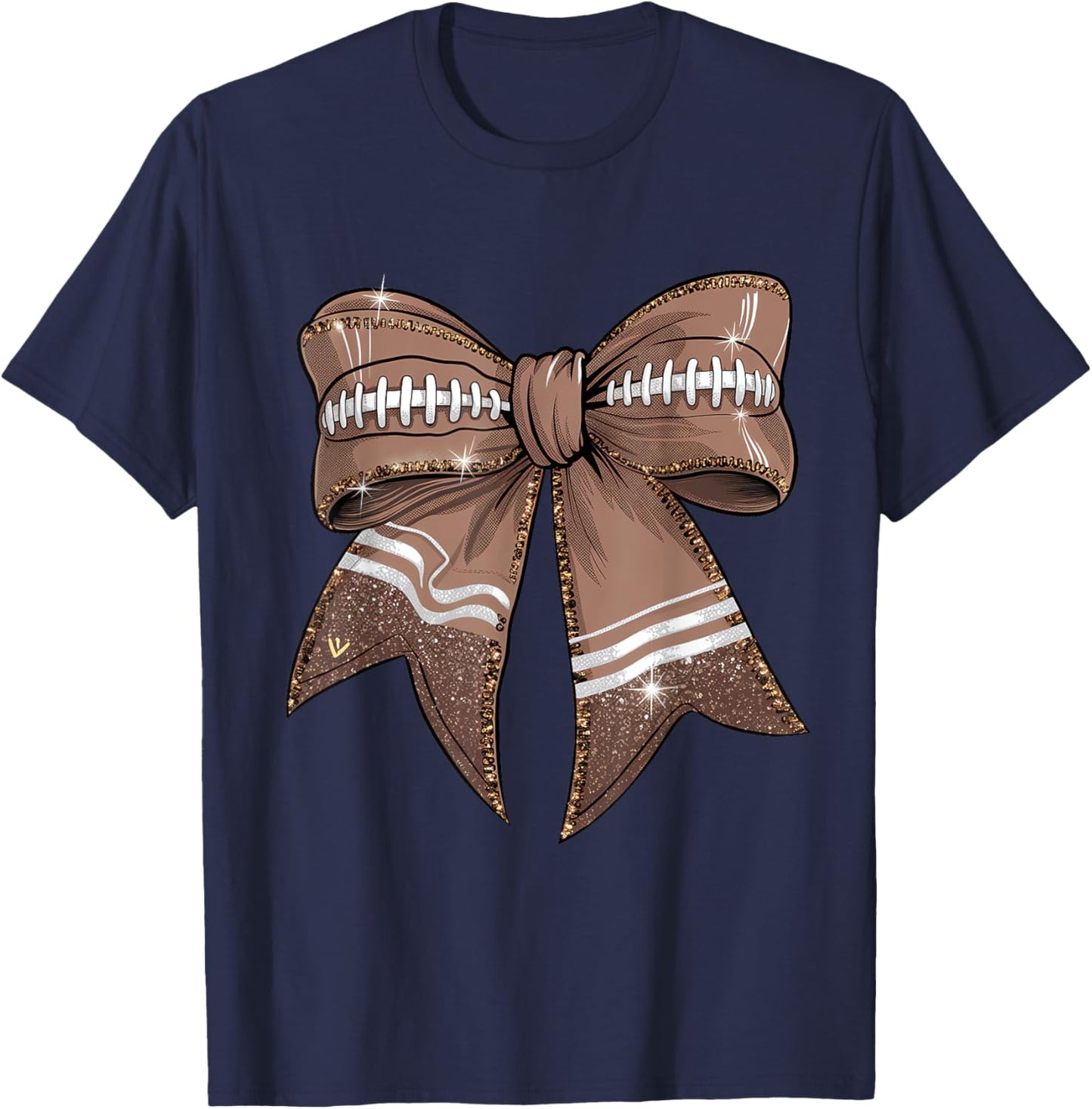 Coquette Bow Pumpkin American Football Thanksgiving Autumn T-Shirt - T-Shirt | Navy