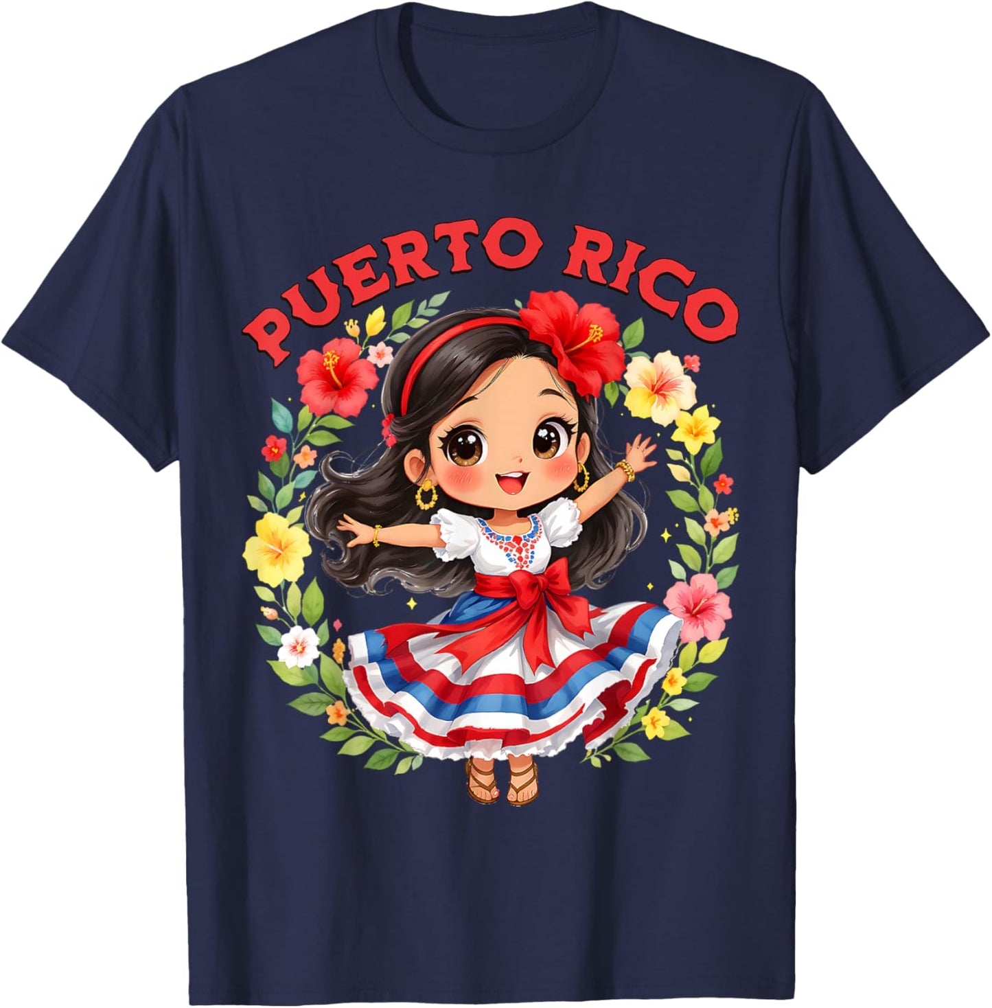 Puerto Rican Girl Culture Pride Cute Girl Traditional Dress T-Shirt - T-Shirt | Navy