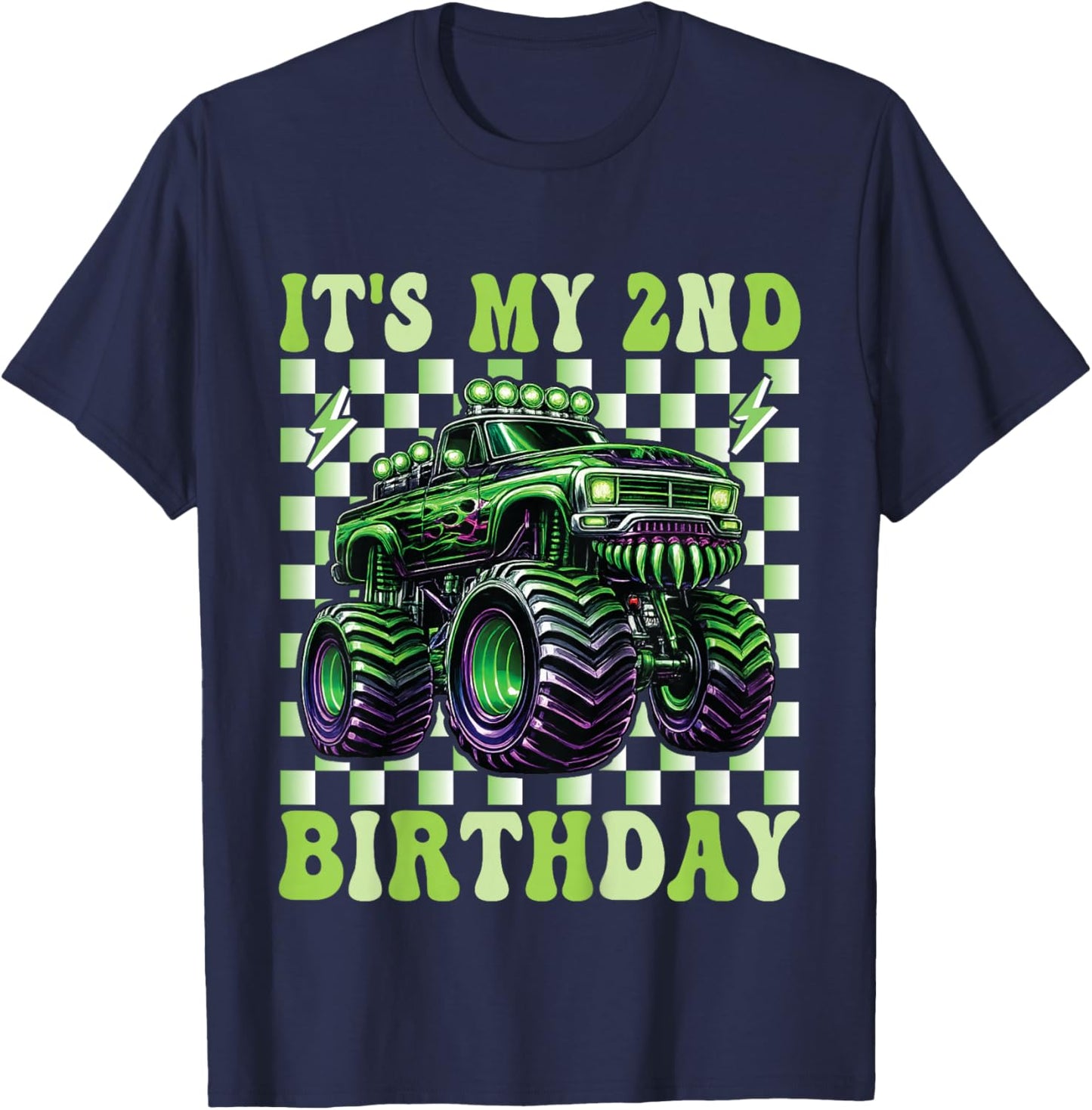Its My 2nd Birthday Monster Truck 2 Year Old Boys 2nd Party T-Shirt - T-Shirt | Navy
