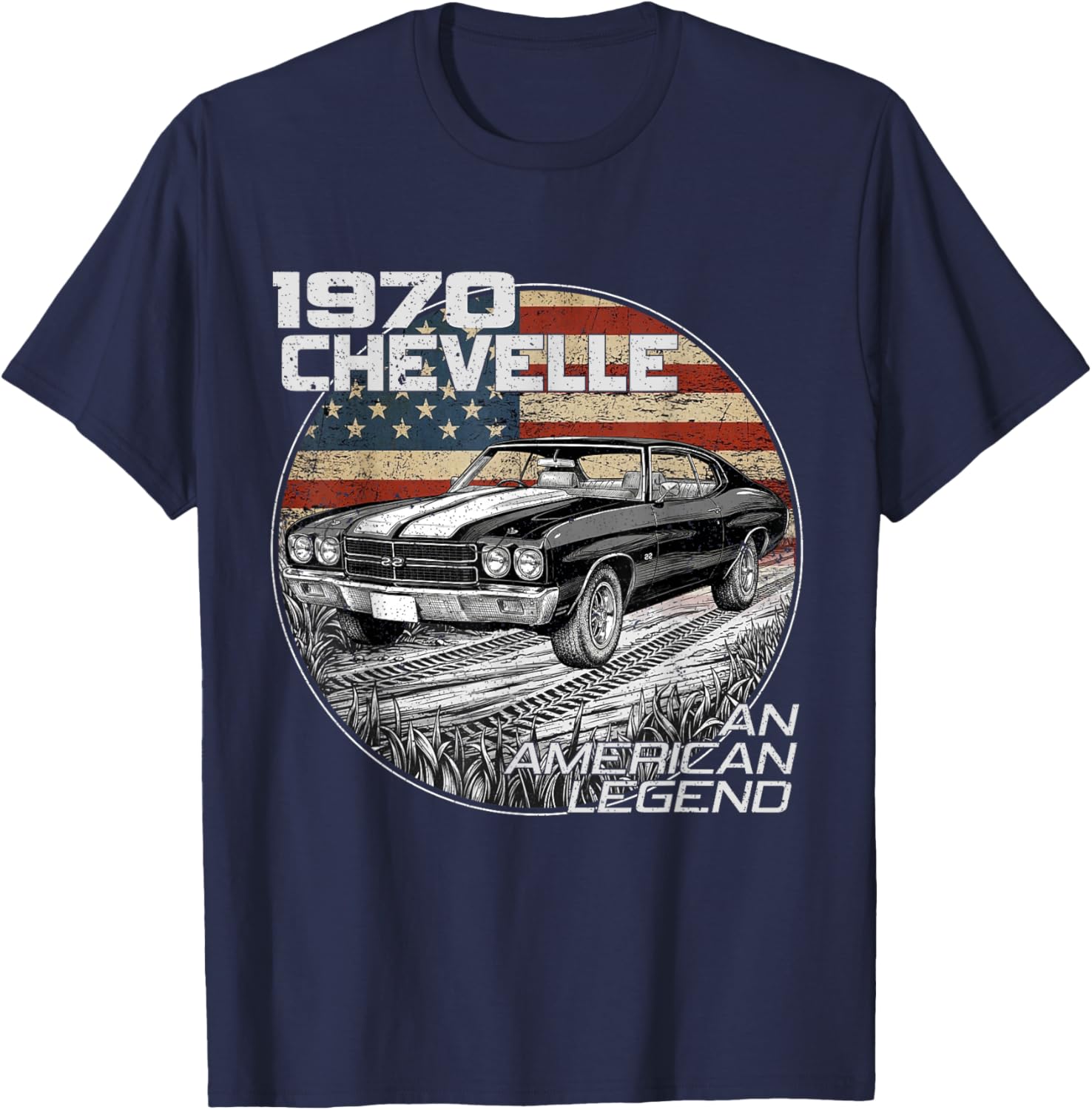 70 1970 Chevelle American Flag T-Shirt - T-Shirt | Navy