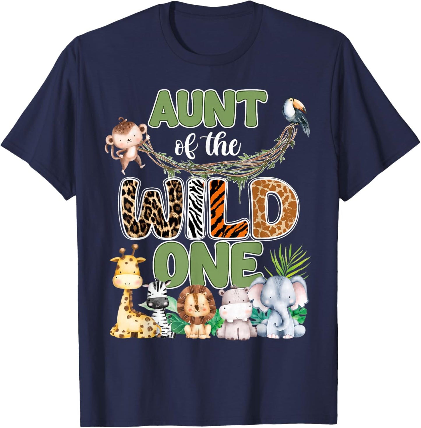 Aunt of The Wild One 1St Birthday Family Safari Jungle Party T-Shirt - T-Shirt | Navy