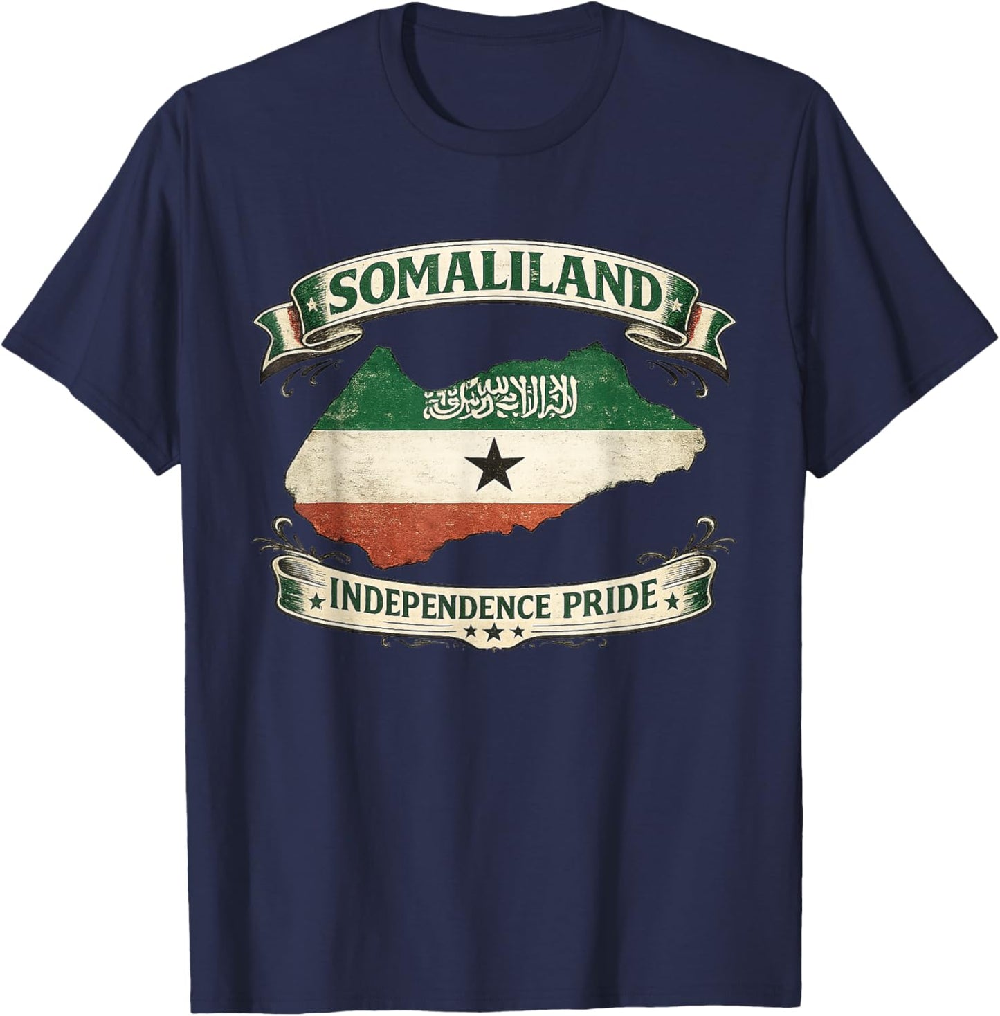 Somaliland Independence Pride Flag Map Design T-Shirt - T-Shirt | Navy