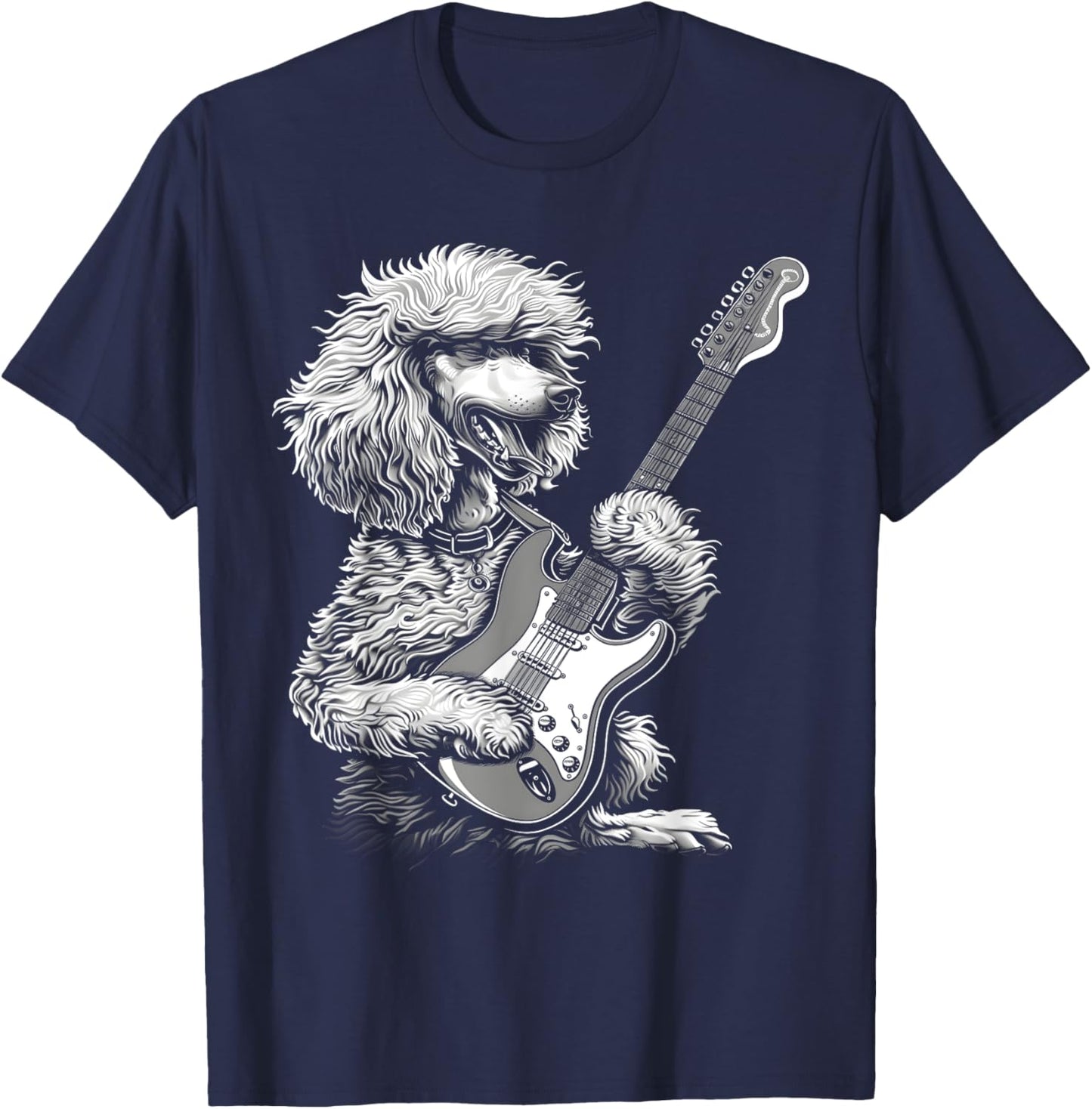 Funny Poodle Dog Playing Electric Guitar Rock Dog Dad T-Shirt - T-Shirt | Navy