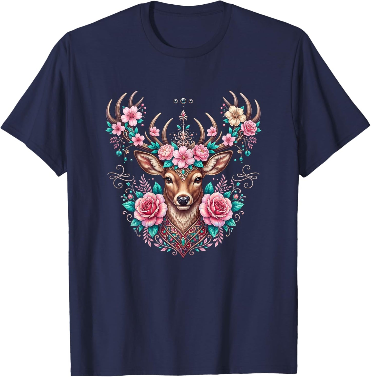 Hirsch Damen Trachtenshirt Dirndl Oberteil Trachten T-Shirt - T-Shirt | Navy