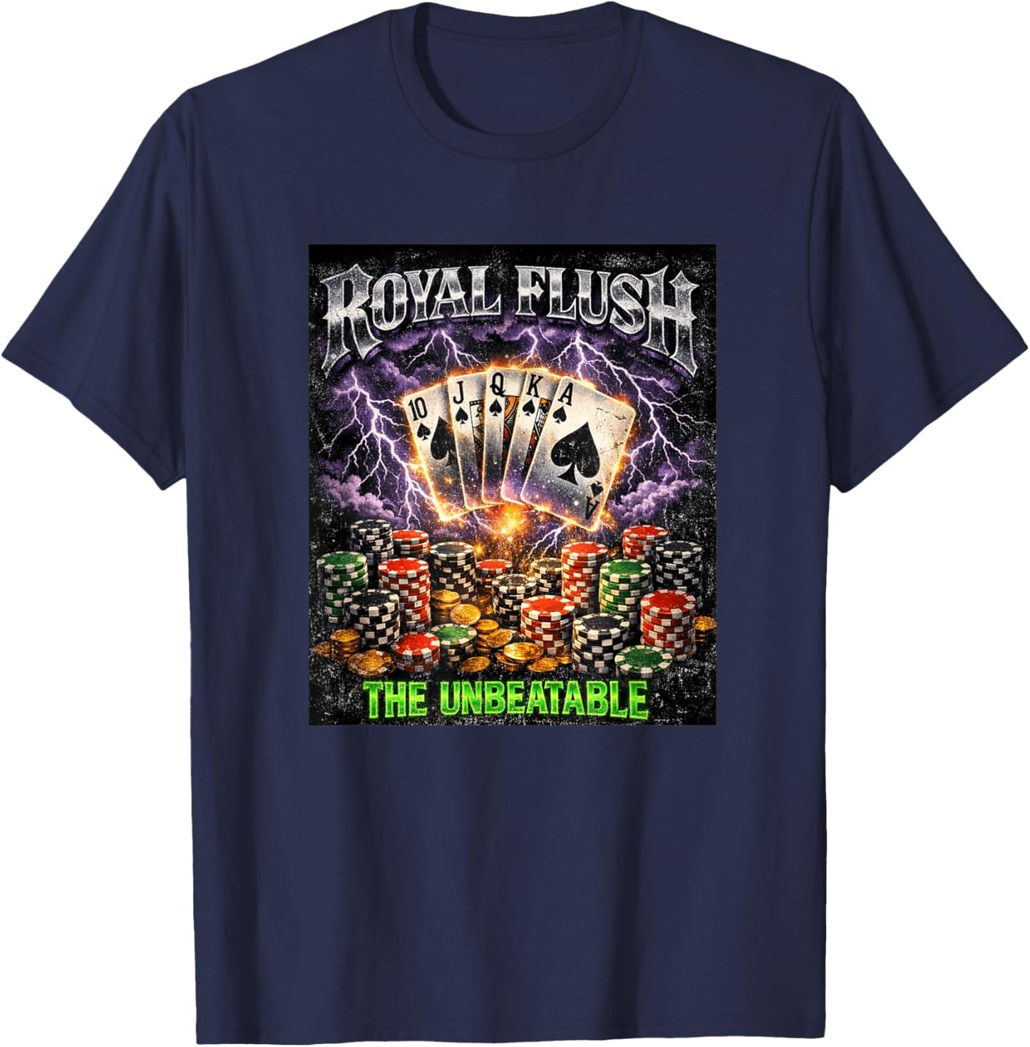 Poker Royal Flush The Unbeatable Retro Bootleg Card Player T-Shirt - T-Shirt | Navy