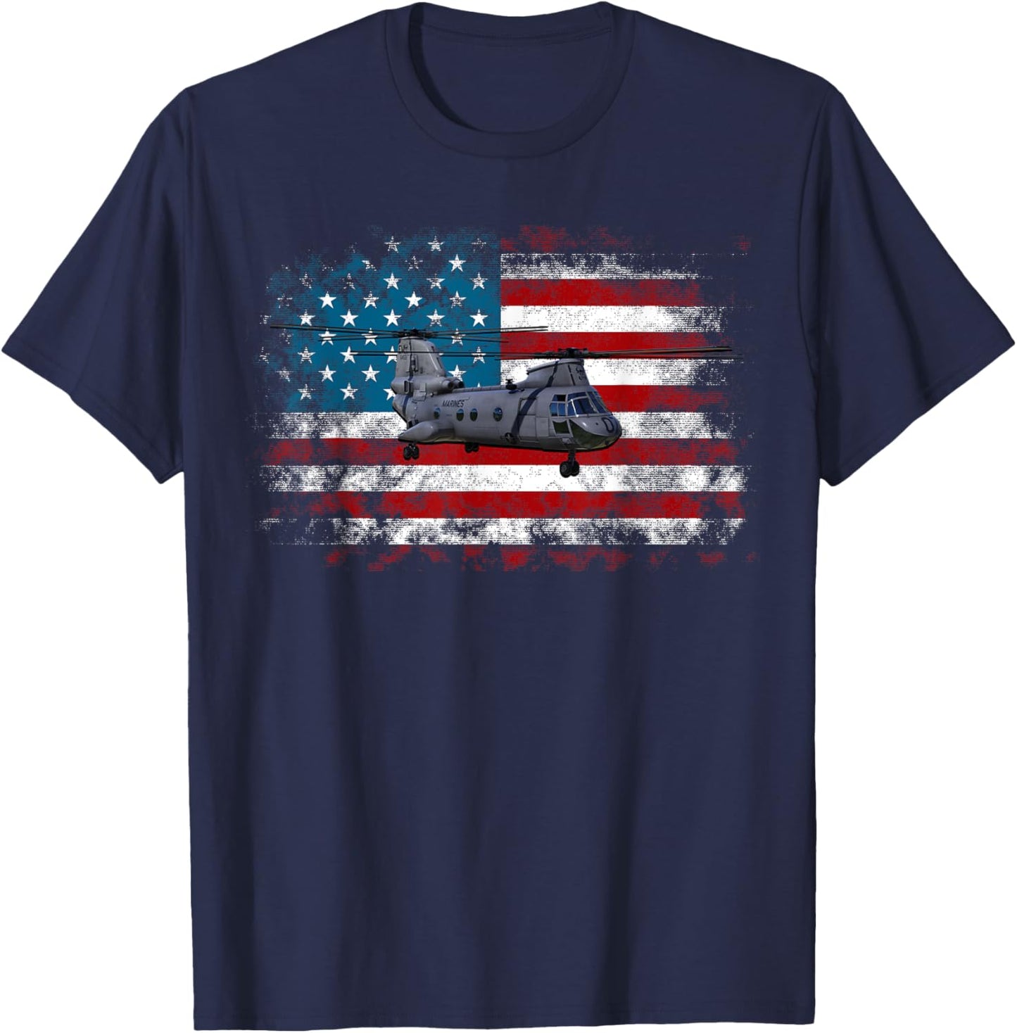 Ch-46 Sea Knight Helicopter Veteran T shirt US Flag T-Shirt - T-Shirt | Navy