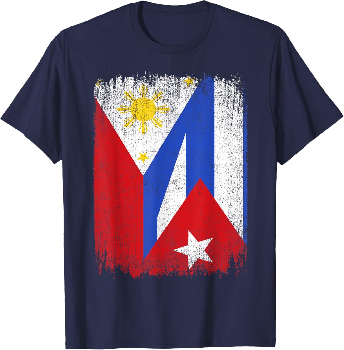 Half Philippines Cuba Flag Filipino Cuban Roots T-Shirt - T-Shirt | Navy