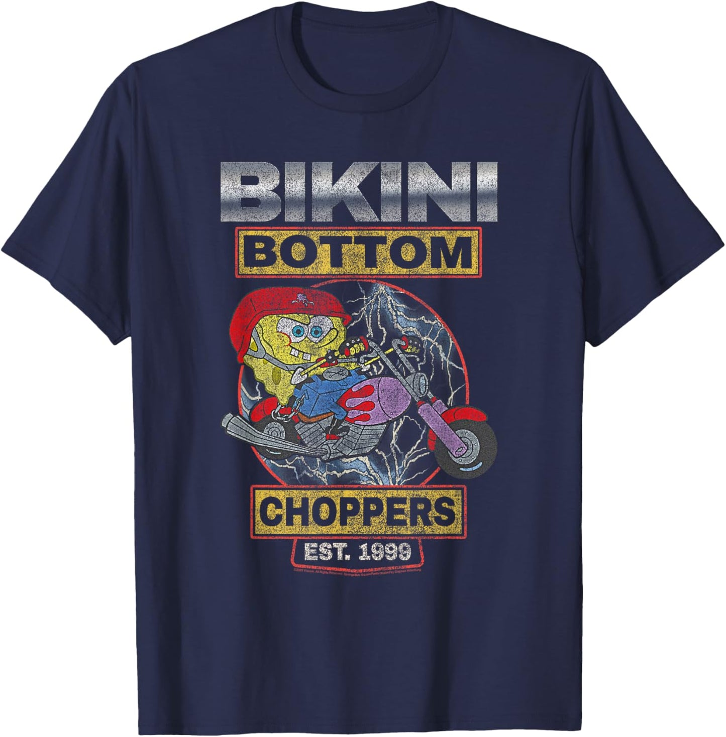 Spongebob Squarepants Bikini Bottom Choppers 1999 Cartoon T-Shirt - T-Shirt | Navy