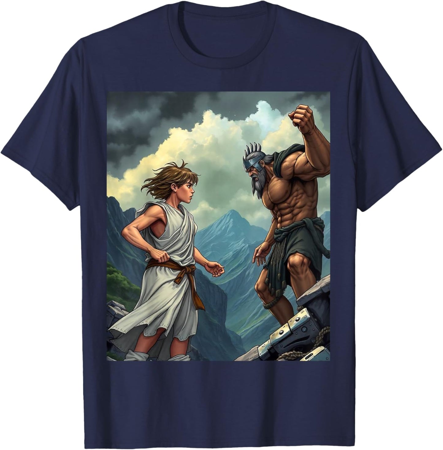 David and Goliath Bible Book of Samuel King David Comic T-Shirt - T-Shirt | Navy