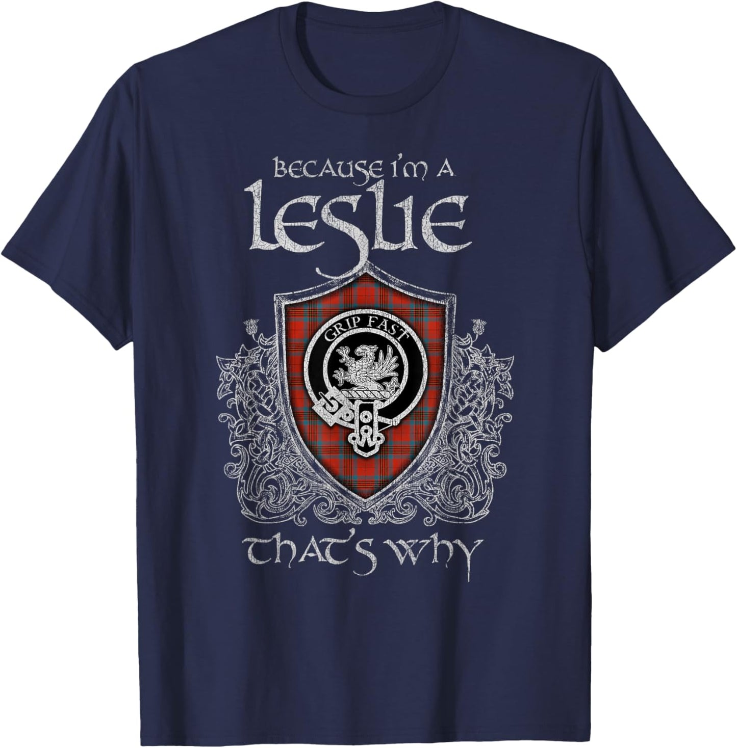 Clan Leslie Crest Tartan Celtic Last Name Vinatge T-Shirt - T-Shirt | Navy