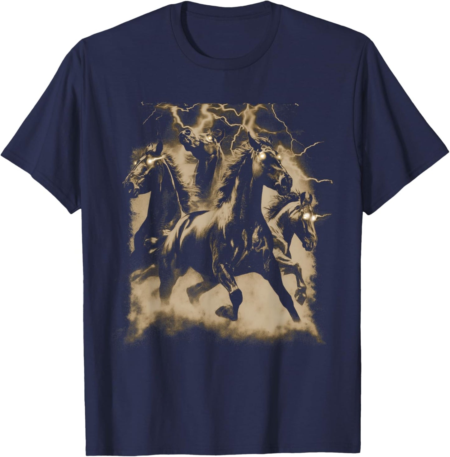 Vintage Horse Lightning Retro 80s 90s Western Grunge Graphic T-Shirt - T-Shirt | Navy