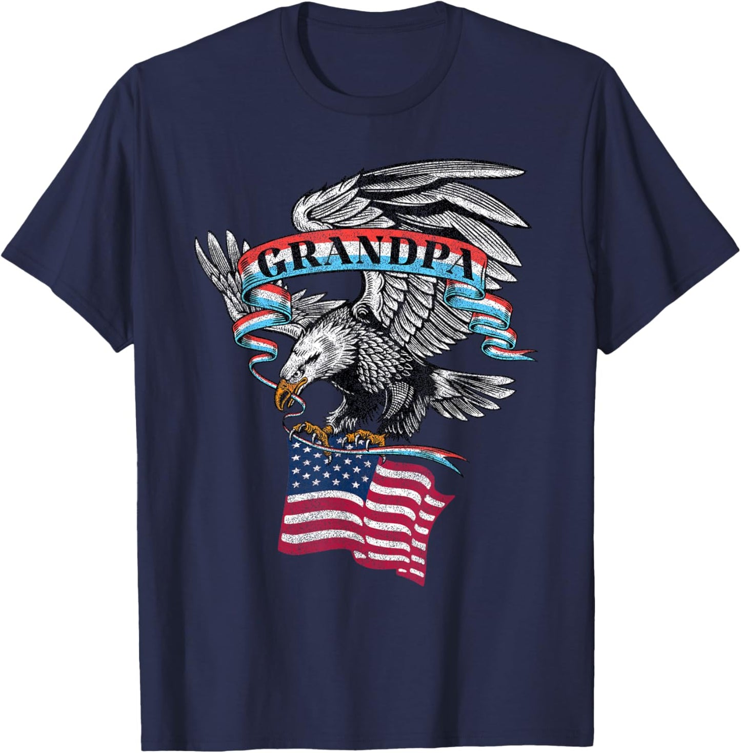 Grandpa American Flag USA Eagle Vintage Graphic T-Shirt - T-Shirt | Navy