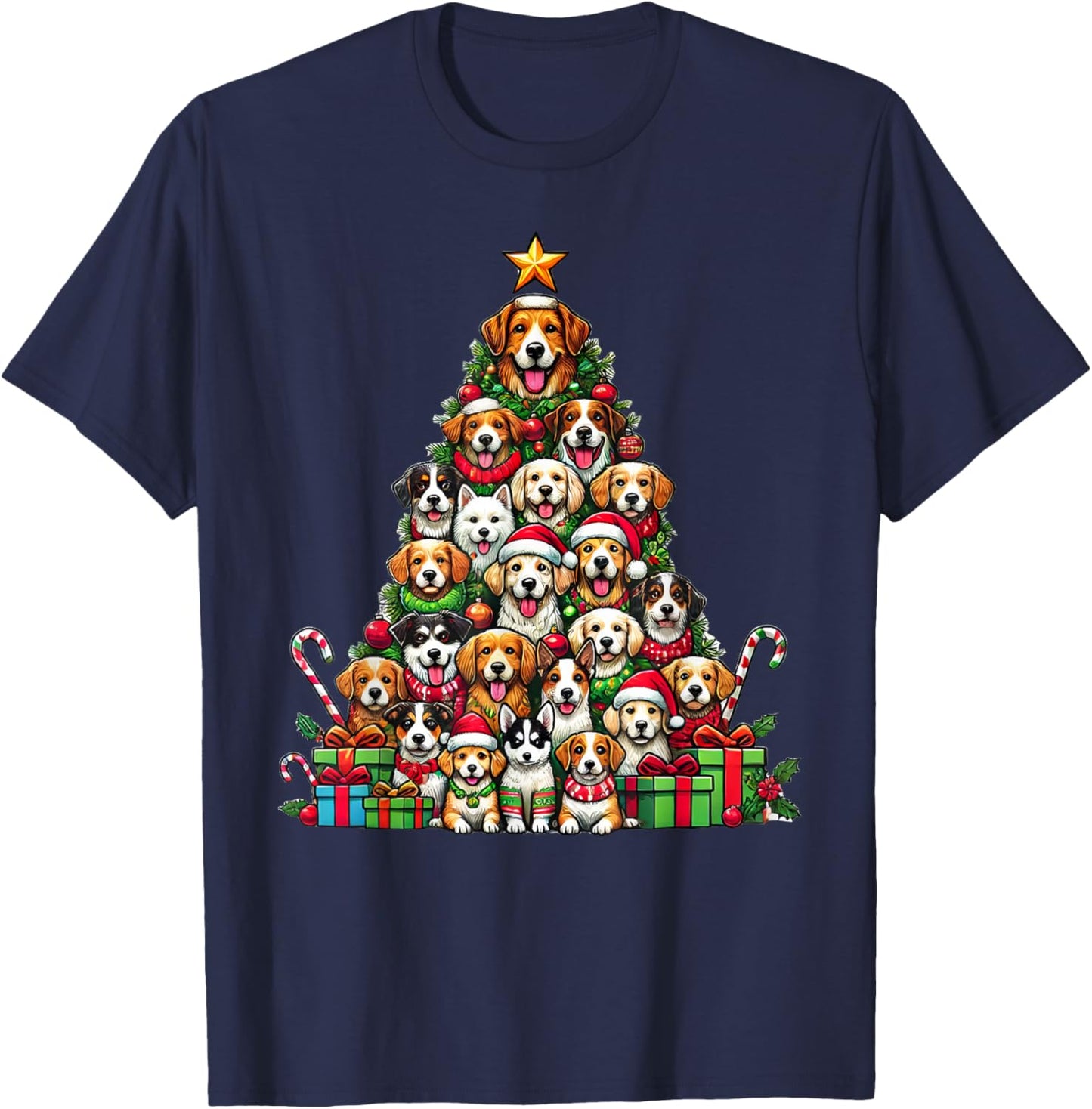 Dog Christmas Tree Funny Dog Xmas Women Girls Kids T-Shirt - T-Shirt | Navy