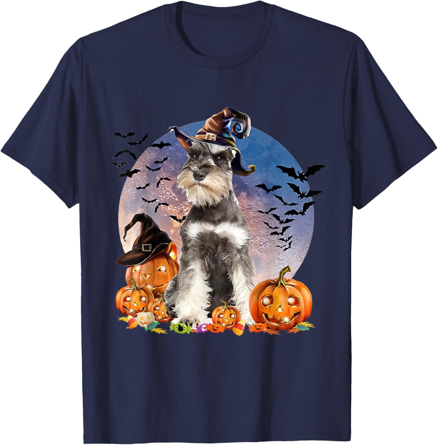 Dog Halloween Schnauzer Jack O Lantern Pumpkin Women T-Shirt - T-Shirt | Navy