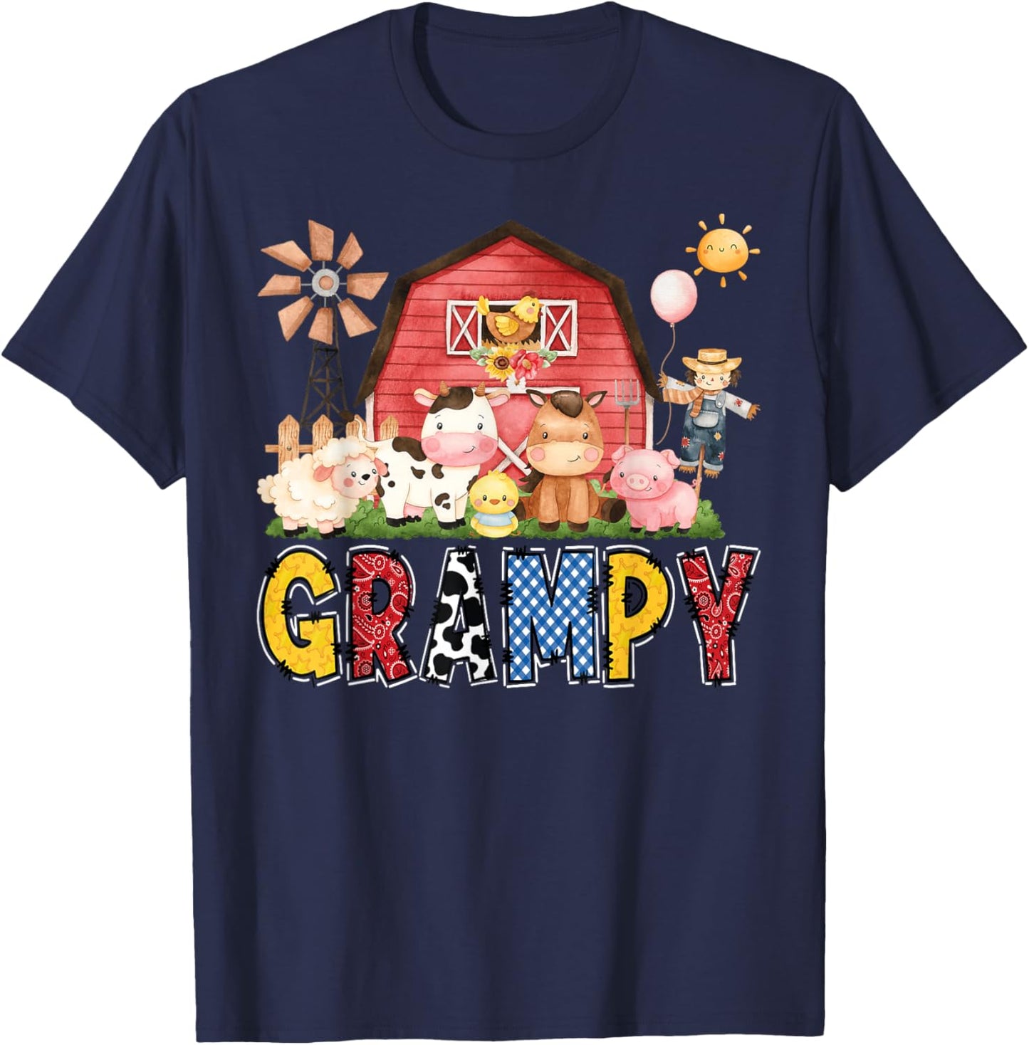 Grampy Farm Cow Birthday Boy Matching Family Party T-Shirt - T-Shirt | Navy